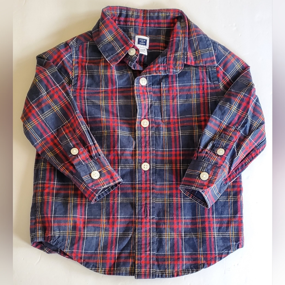 Janie and Jack Baby Boys Plaid Button Down Shirt Size 6-12 Months VGUC